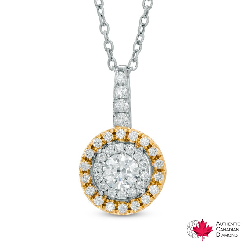 Main Image 1 of 1/2 CT. T.W. Certified Canadian Diamond Frame Pendant in 14K Two-Tone Gold (I/I2)
