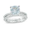 Thumbnail Image 0 of Precious Bride™ 8.0mm Cushion-Cut Aquamarine and 1/3 CT. T.W. Diamond Bridal Set in 14K White Gold