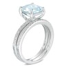 Thumbnail Image 1 of Precious Bride™ 8.0mm Cushion-Cut Aquamarine and 1/3 CT. T.W. Diamond Bridal Set in 14K White Gold