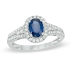 Thumbnail Image 0 of Precious Bride™ Oval Blue Sapphire and 1/3 CT. T.W. Diamond Frame Engagement Ring in 14K White Gold