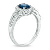 Thumbnail Image 1 of Precious Bride™ Oval Blue Sapphire and 1/3 CT. T.W. Diamond Frame Engagement Ring in 14K White Gold