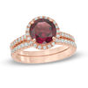 Thumbnail Image 0 of Precious Bride™ 8.0mm Rhodolite Garnet and 3/8 CT. T.W. Diamond Frame Bridal Set in 14K Rose Gold