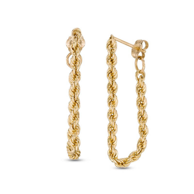Main Image 1 of Rope Chain Hoop-Style Earrings in Hollow 10K Gold