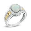 Thumbnail Image 1 of Oval Lab-Created Opal and White Sapphire Frame Ring in Sterling Silver with 14K Gold Plate