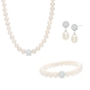 Thumbnail Image 1 of 7.0-9.0mm Freshwater Cultured Pearl and Crystal Necklace, Bracelet and Drop Earrings Set in Sterling Silver