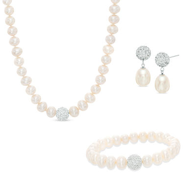 ●VVV● SET Waterdrop Pearl Logo Surgical Necklace Earrings waterdrop pearl with zirconia earrings necklace jewelry set