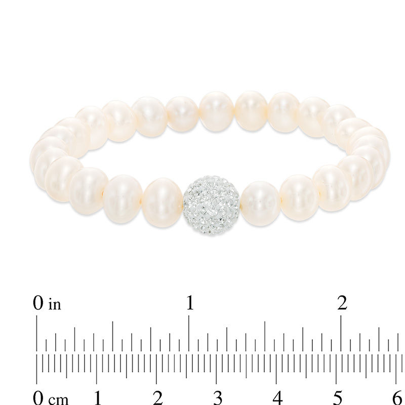 Main Image 4 of 7.0-9.0mm Freshwater Cultured Pearl and Crystal Necklace, Bracelet and Drop Earrings Set in Sterling Silver