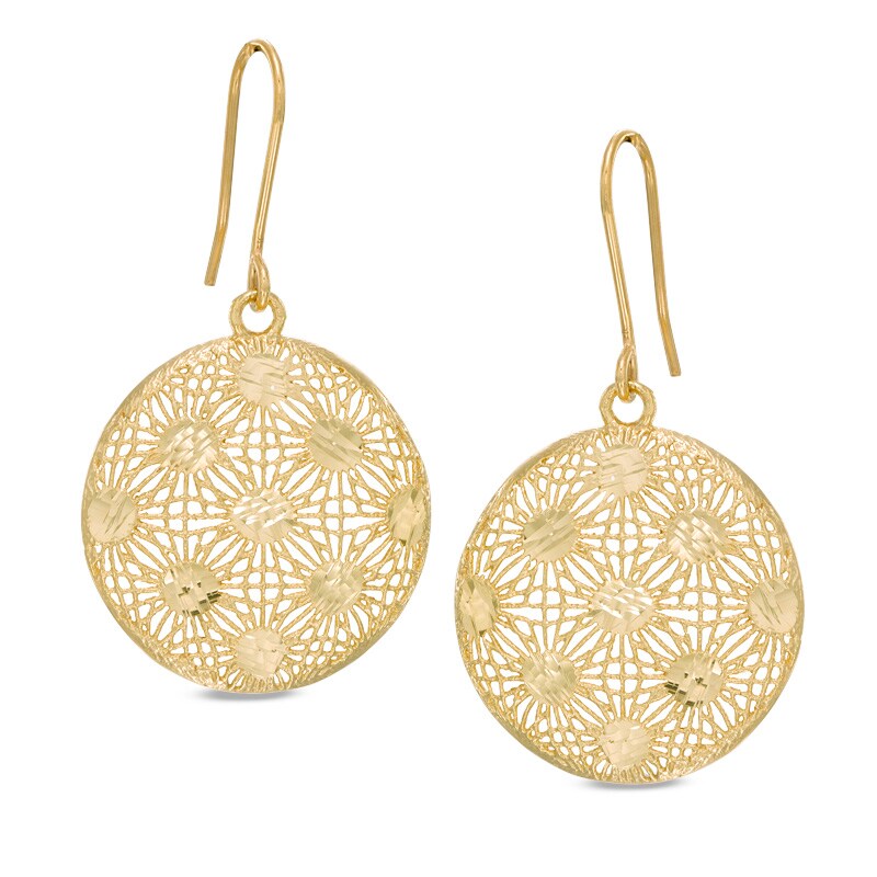 Round Lattice Drop Earrings in 10K Gold