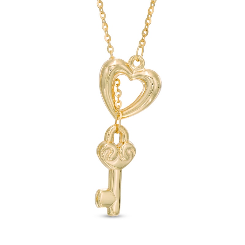 Main Image 1 of Heart and Key Lariat Necklace in 10K Gold - 17"