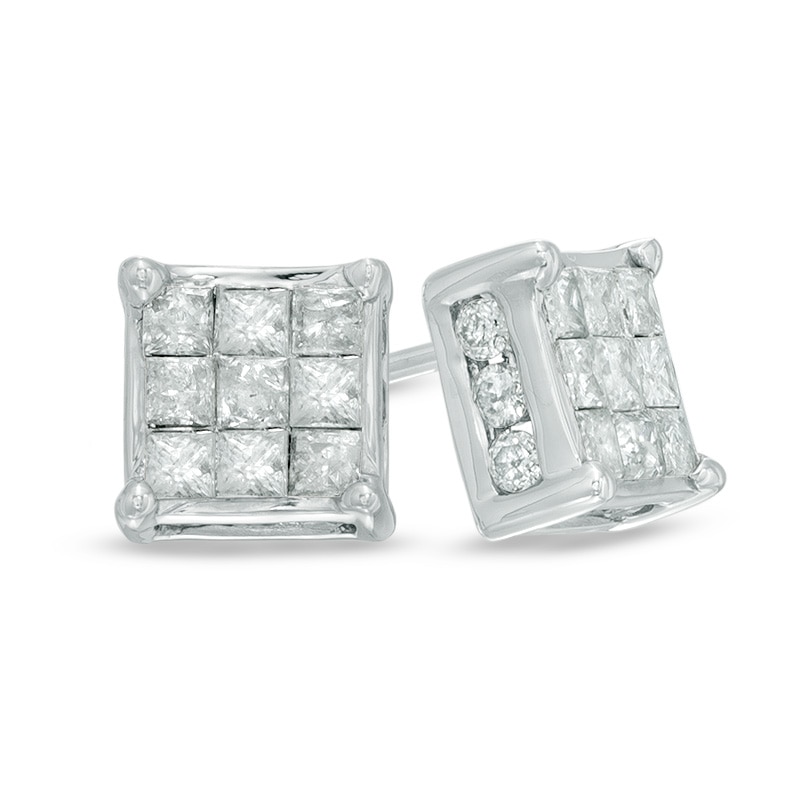 Main Image 1 of 1 CT. T.W. Princess-Cut Composite Diamond Stud Earrings in 10K White Gold