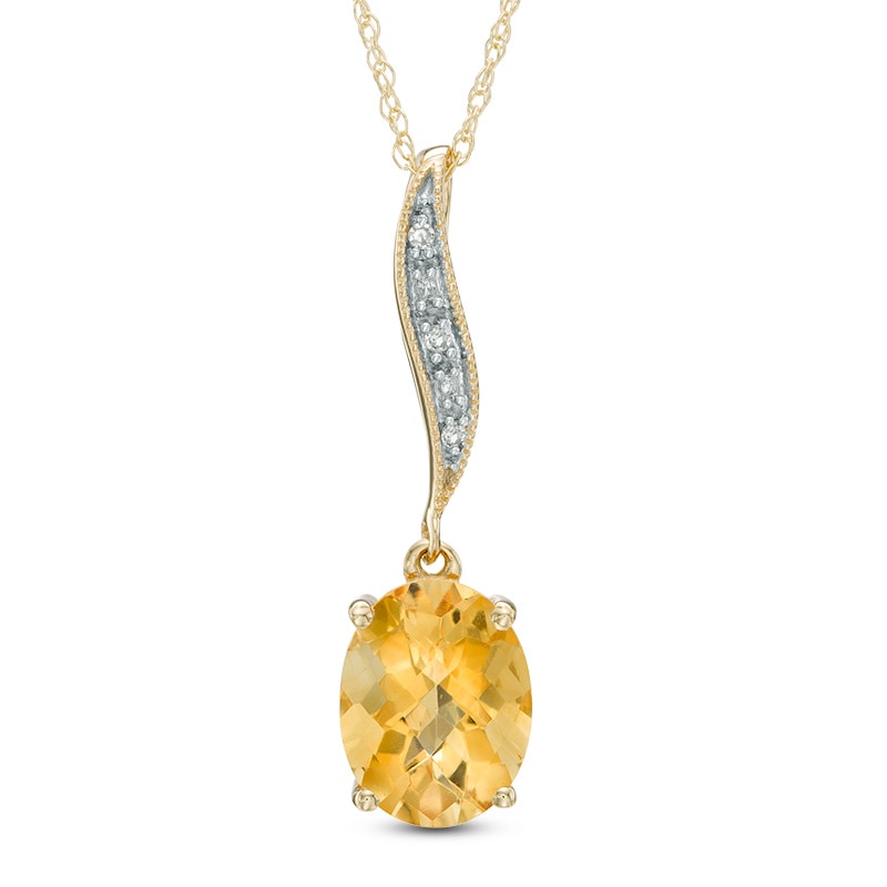 Main Image 1 of Oval Citrine and Diamond Accent Vintage-Style Pendant in 10K Gold