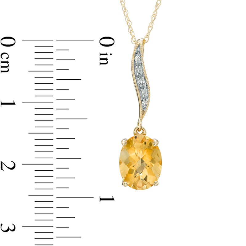 Main Image 2 of Oval Citrine and Diamond Accent Vintage-Style Pendant in 10K Gold
