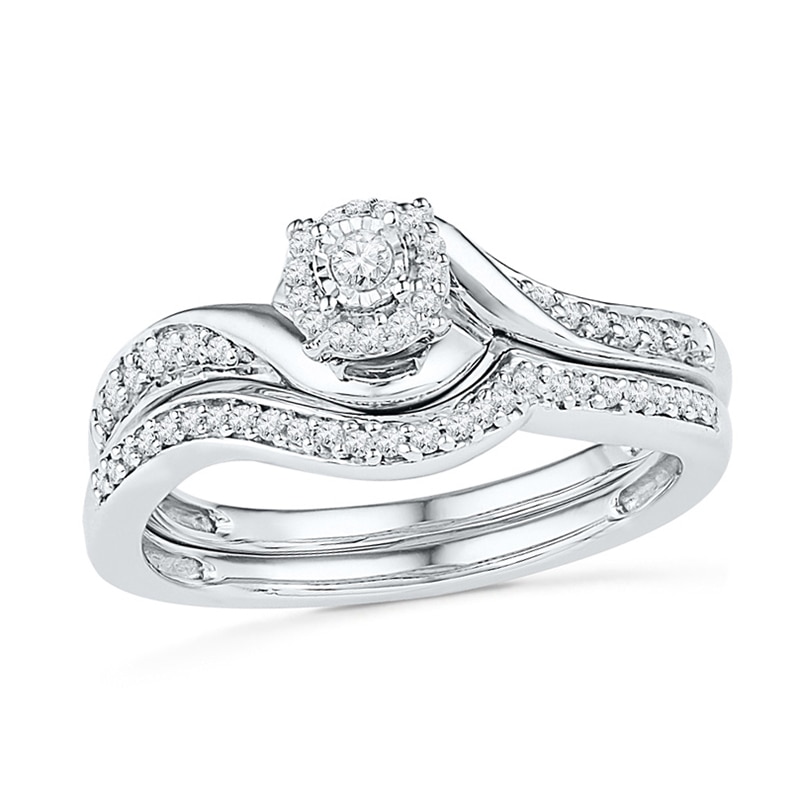 Main Image 1 of 1/4 CT. T.W. Diamond Swirl Frame Bridal Set in Sterling Silver