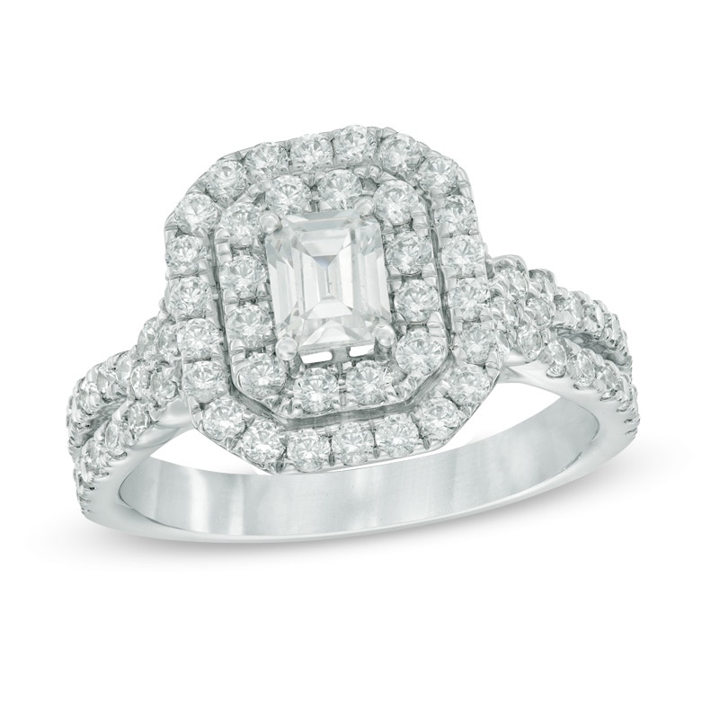 1-1/2 CT. T.W. Certified Canadian Emerald-Cut Diamond Frame Engagement Ring in 14K White Gold (I/I1)