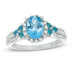 Thumbnail Image 1 of Blue Topaz and Lab-Created White Sapphire Frame Tri-Sides Ring in Sterling Silver