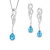 Thumbnail Image 1 of Pear-Shaped Swiss Blue and White Topaz Scroll Pendant and Earrings Set in Sterling Silver