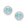 6.0mm Swiss Blue Topaz and Lab-Created White Sapphire Frame Stud Earrings in 10K Gold