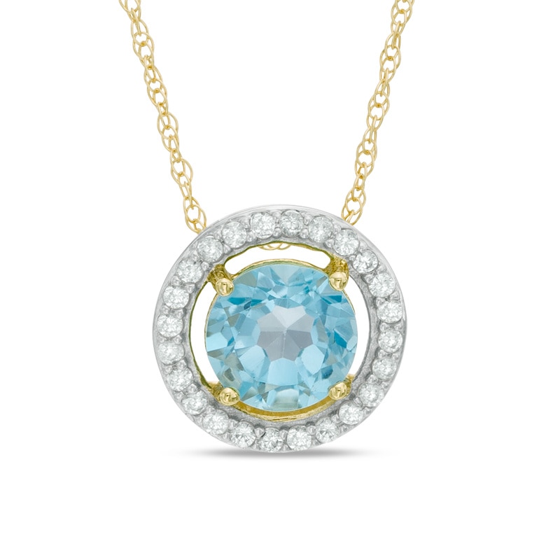 6.0mm Swiss Blue Topaz and Lab-Created White Sapphire Frame Pendant in 10K Gold