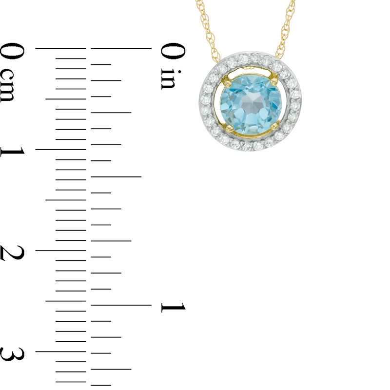 Main Image 2 of 6.0mm Swiss Blue Topaz and Lab-Created White Sapphire Frame Pendant in 10K Gold