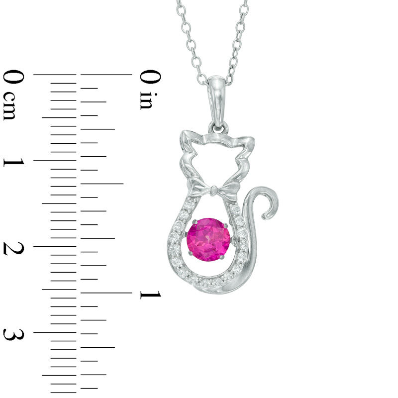 Main Image 2 of 5.0mm Lab-Created Ruby and White Sapphire Cat Pendant in Sterling Silver