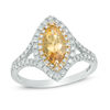 Thumbnail Image 1 of Precious Bride™ Marquise Yellow Beryl and 1/3 CT. T.W. Diamond Double Frame Engagement Ring in 14K Two-Tone Gold