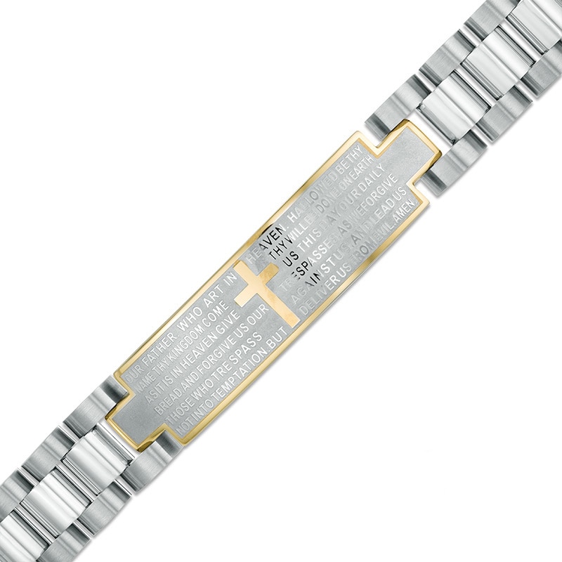 Main Image 1 of Men's Lord's Prayer Link ID Bracelet in Two-Tone Stainless Steel - 8.5"