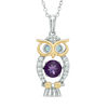 Thumbnail Image 1 of Amethyst and Lab-Created White Sapphire Owl Pendant in Sterling Silver and 14K Gold Plate