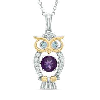 Amethyst and Lab-Created White Sapphire Owl Pendant in Sterling