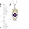 Thumbnail Image 2 of Amethyst and Lab-Created White Sapphire Owl Pendant in Sterling Silver and 14K Gold Plate