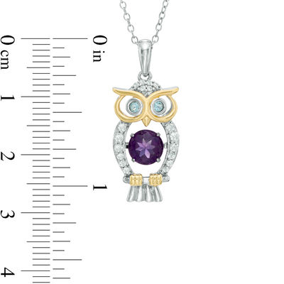 Amethyst and Lab-Created White Sapphire Owl Pendant in Sterling