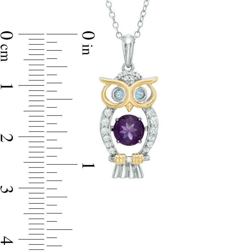 Main Image 2 of Amethyst and Lab-Created White Sapphire Owl Pendant in Sterling Silver and 14K Gold Plate