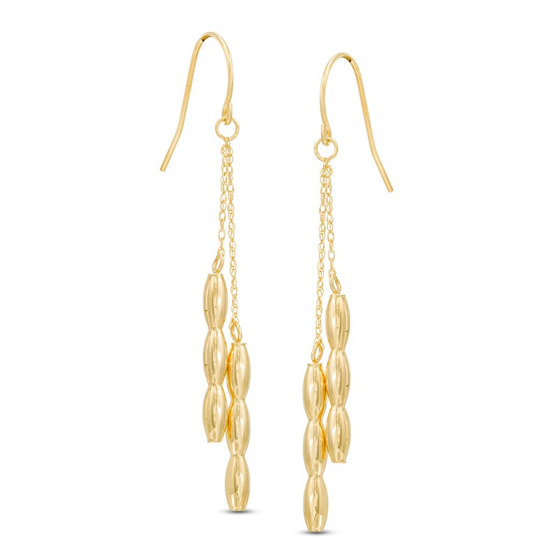 Double Strand Beaded Drop Earrings in 14K Gold