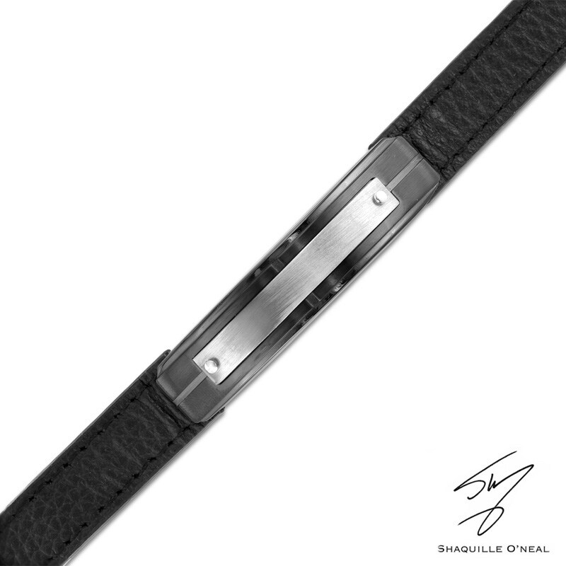 Main Image 1 of Leather Riveted ID Bracelet in Stainless Steel and Black IP - 8.5"