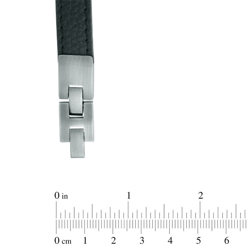 Main Image 2 of Leather Riveted ID Bracelet in Stainless Steel and Black IP - 8.5"