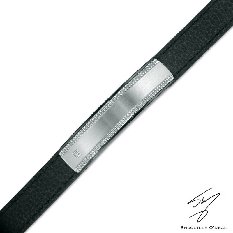 Main Image 1 of Diamond Accent ID Leather Bracelet in Stainless Steel - 8.5"