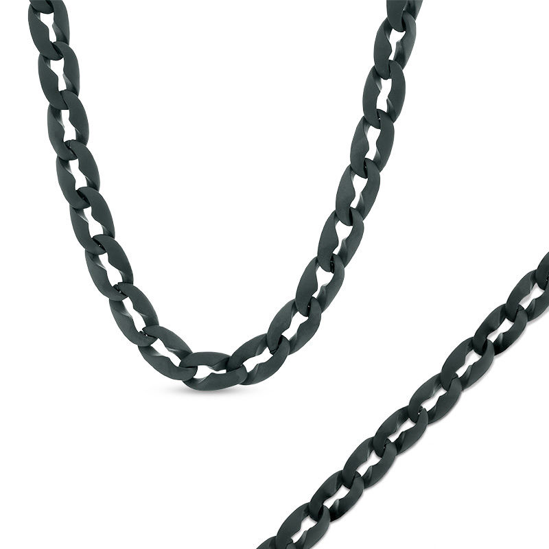 Main Image 1 of Men's Matte Curb Chain Necklace and Bracelet Set in Stainless Steel with Black IP - 24"