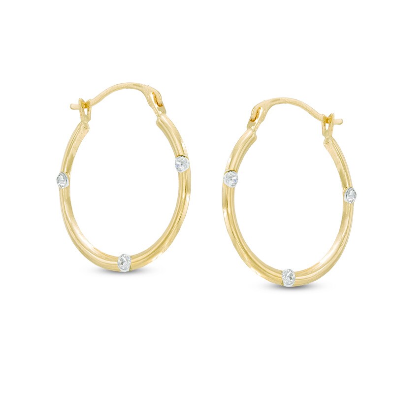 Main Image 1 of Crystal Hoop Earrings in 14K Gold