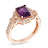 Thumbnail Image 1 of Emerald-Cut Rose de France Amethyst and Lab-Created White Sapphire Ring in 10K Rose Gold
