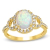 Thumbnail Image 0 of Oval Lab-Created Opal and White Sapphire Buckle Frame Ring in 10K Gold