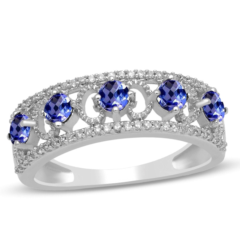 Tanzanite and 1/6 CT. T.W. Diamond Vintage-Style Band in 10K White Gold