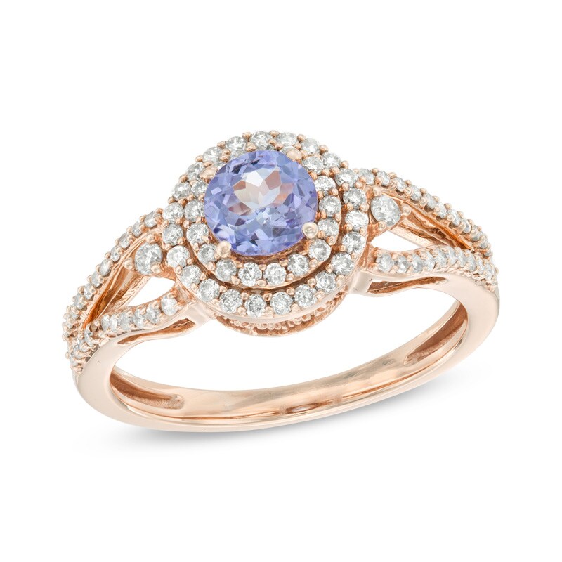 5.0mm Tanzanite and 3/8 CT. T.W. Diamond Double Frame Ring in 10K Rose Gold