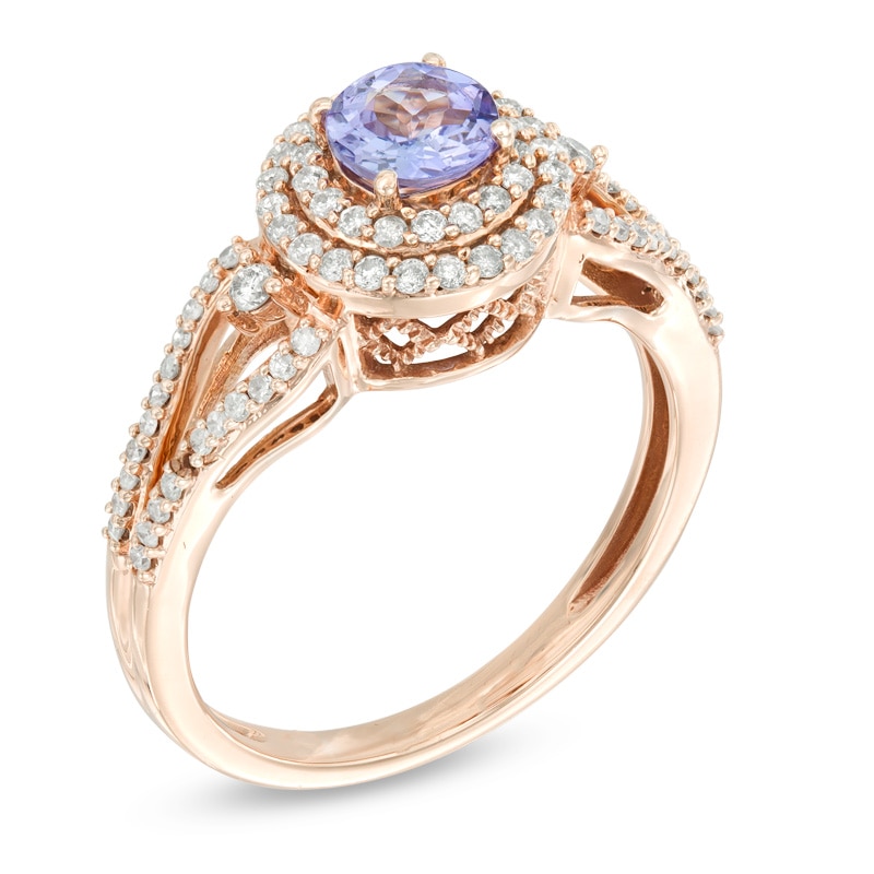 5.0mm Tanzanite and 3/8 CT. T.W. Diamond Double Frame Ring in 10K Rose Gold
