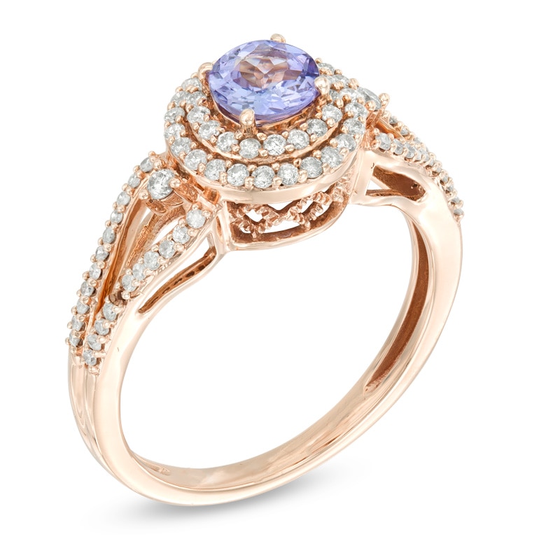 Main Image 2 of 5.0mm Tanzanite and 3/8 CT. T.W. Diamond Double Frame Ring in 10K Rose Gold
