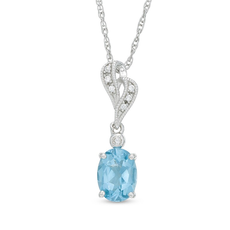 Main Image 1 of Oval Swiss Blue Topaz and Lab-Created White Sapphire Vintage-Style Pendant in Sterling Silver