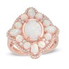 Thumbnail Image 1 of Oval Lab-Created Opal and White Sapphire Frame Ring in Sterling Silver and 14K Rose Gold Plate