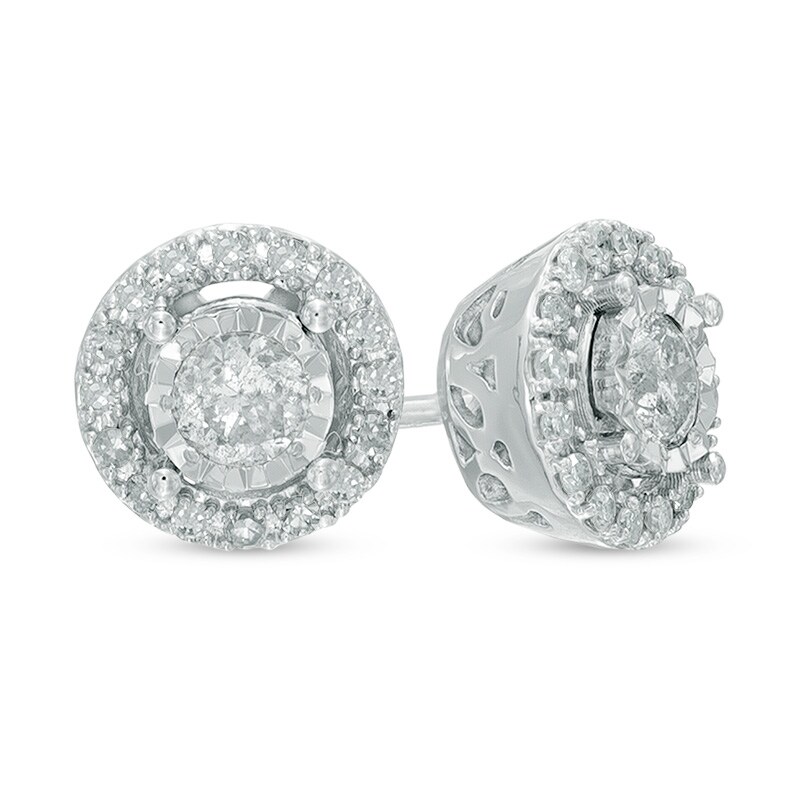 1/2 CT. T.W. Diamond Frame Circle Stud Earrings in 10K White Gold