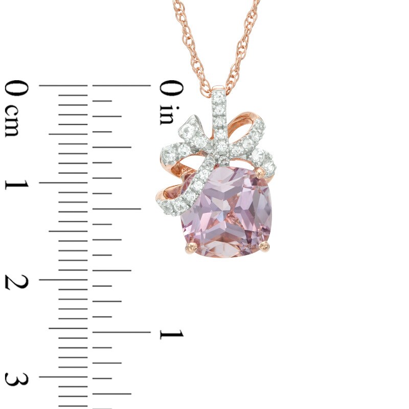 Main Image 2 of 9.0mm Cushion-Cut Amethyst and Lab-Created White Sapphire Bow Pendant in Sterling Silver with 14K Rose Gold Plate