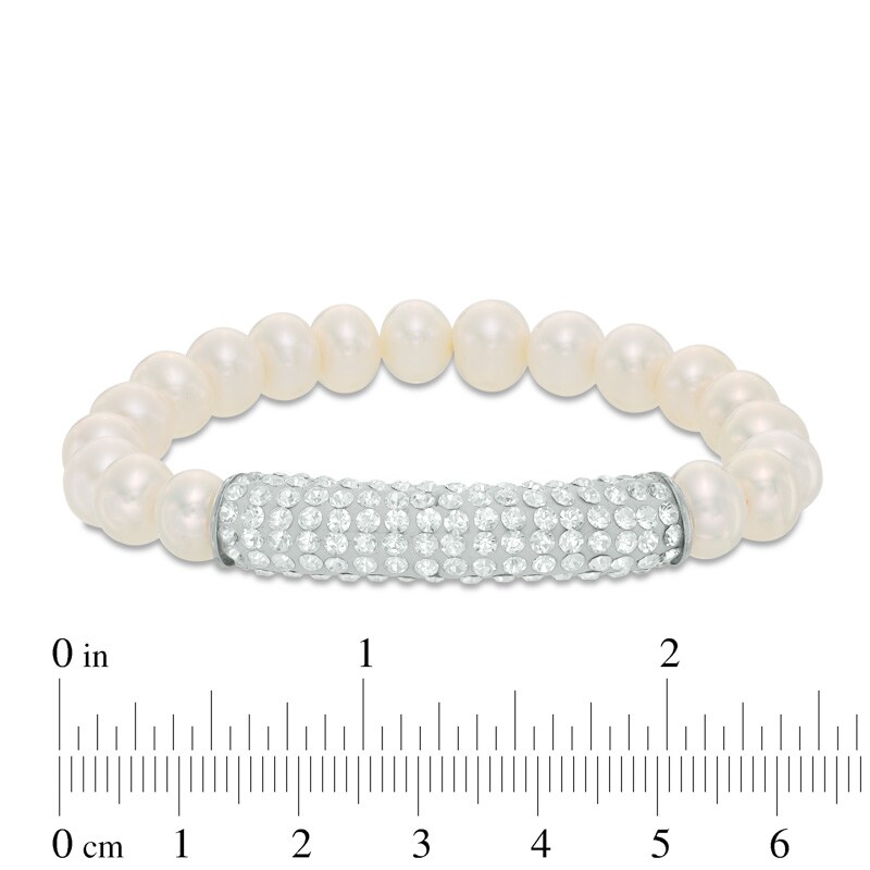 Main Image 2 of 8.0-9.0mm Freshwater Cultured Pearl with Crystal Bar Bracelet in Sterling Silver-7.25"