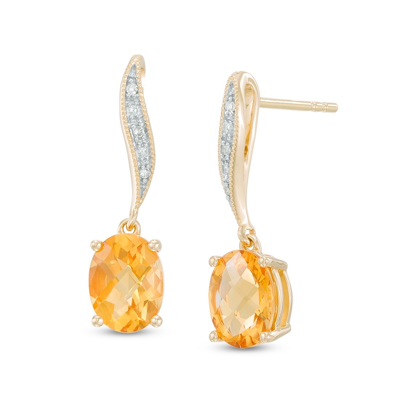 Main Image 1 of Oval Citrine and Diamond Accent Vintage-Style Drop Earrings in 10K Gold