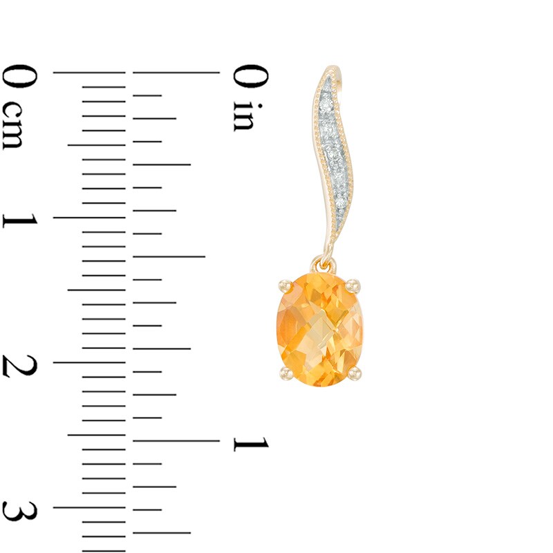 Main Image 2 of Oval Citrine and Diamond Accent Vintage-Style Drop Earrings in 10K Gold